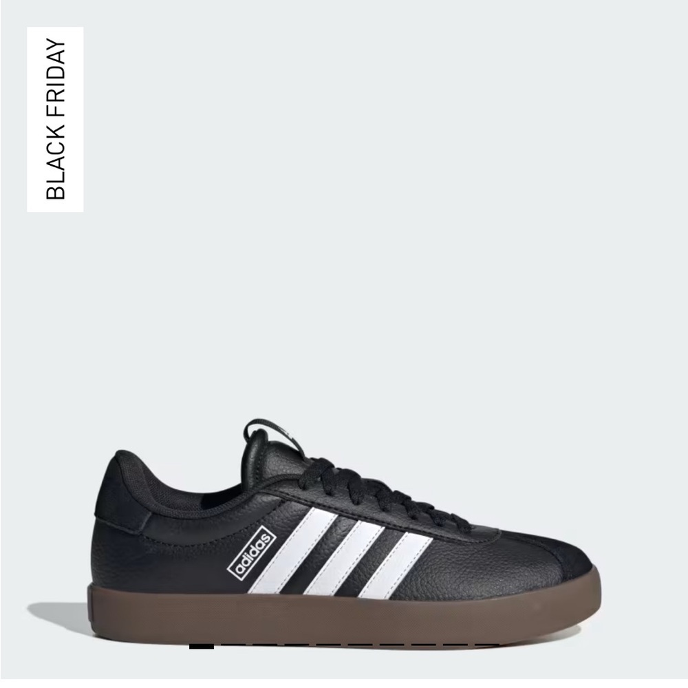 Adidas Black Leather Shoes with White Stripes